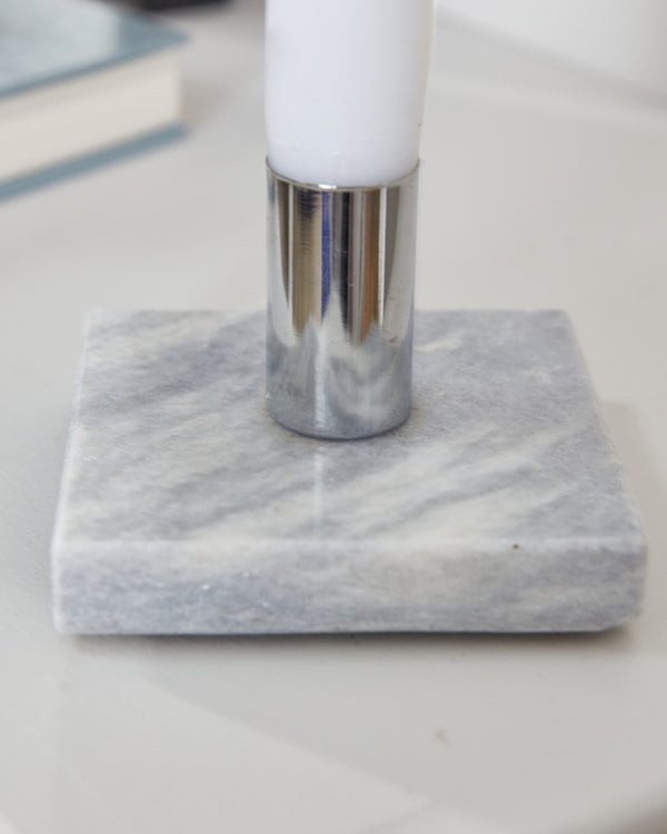 Dibor Grey Marble & Silver Single Candle Holder