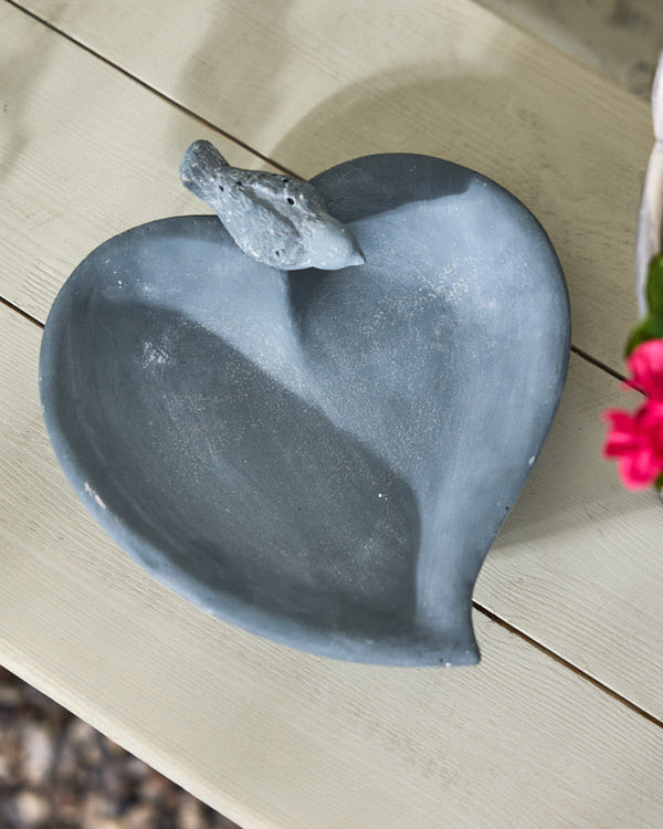 Dibor Grey Stone Heart Bird Dish