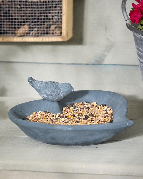 dibor Grey Stone Heart Bird Dish