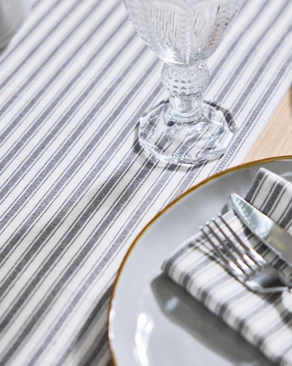 Dibor Grey Stripe Cotton Table Runner