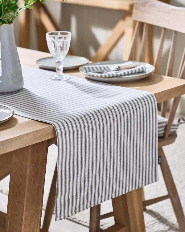 dibor Grey Stripe Cotton Table Runner