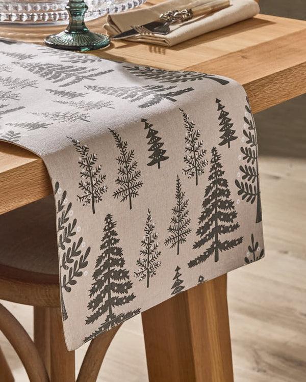 dibor Grey Tree Cotton Table Runner