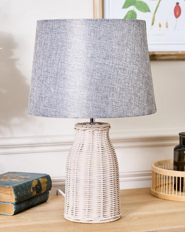 dibor Grey Wicker Rustic Table Lamp