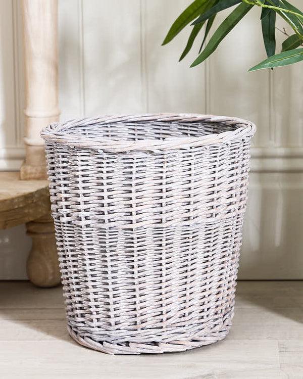 dibor Grey Wicker Waste Paper Basket