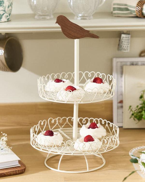 dibor Ivory Bird Double Tier Cake Stand