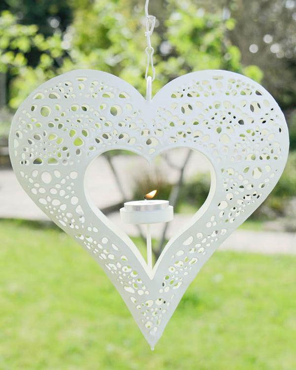 dibor Ivory Heart Hanging Candle Holder