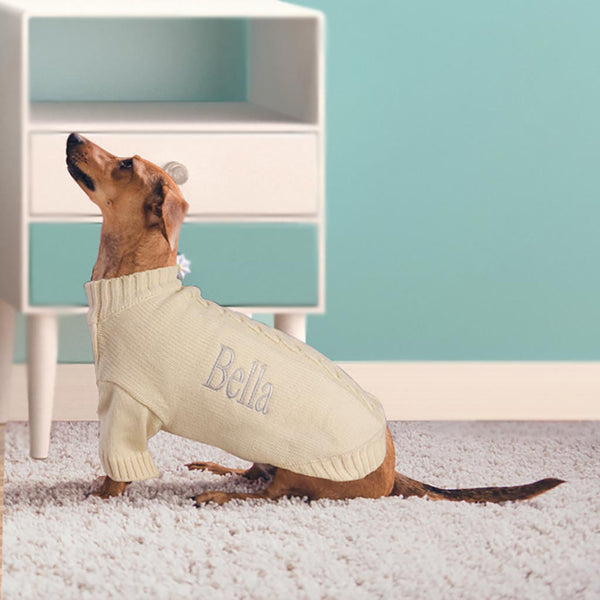 dibor Ivory Small Knitted Personalised Dog Jumper