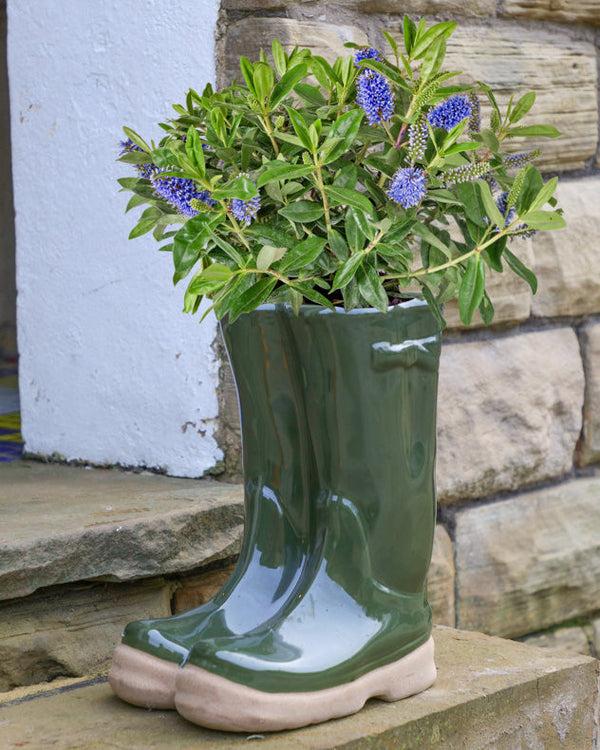 dibor Large Dark Green Wellington Boots Planter