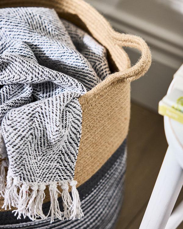 Dibor Large Natural & Grey Striped Basket