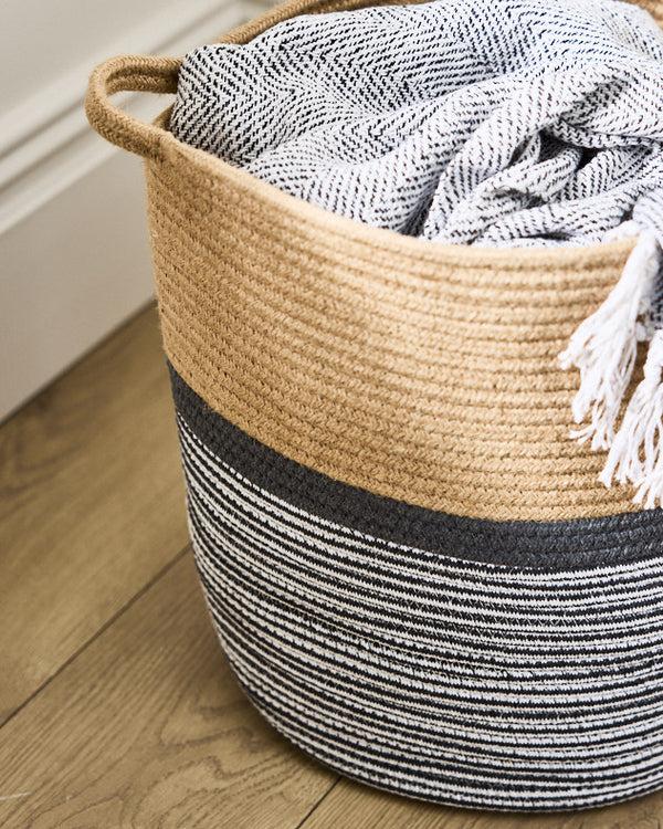 Dibor Large Natural & Grey Striped Basket