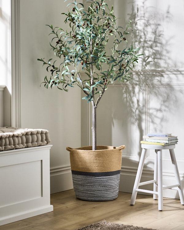 Dibor Large Natural & Grey Striped Basket