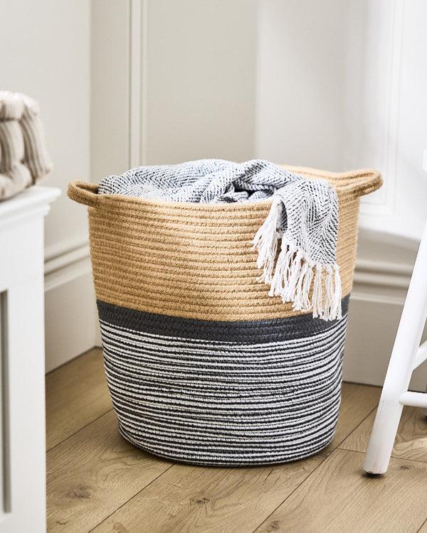 dibor Large Natural & Grey Striped Basket