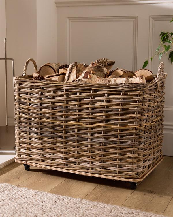 dibor Large Wheeled Wicker Log Basket