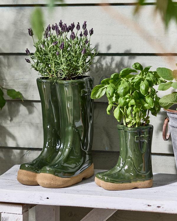 dibor Little & Large Green Welly Boot Plant Pots