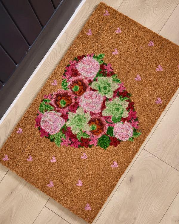dibor Love Heart Floral Door Mat