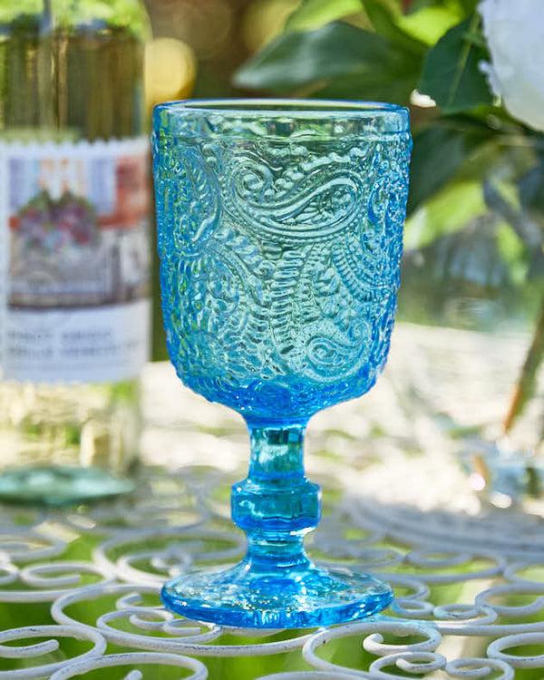 Dibor Lugo Paisley Bright Blue Wine Glass