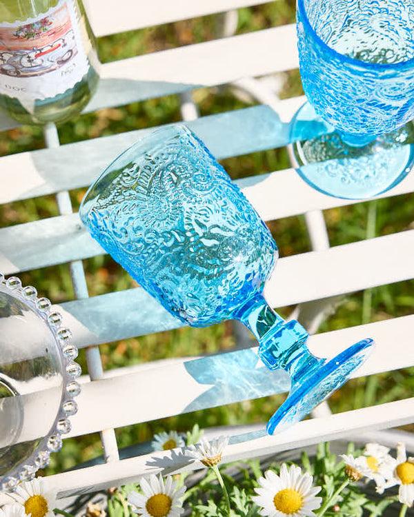Dibor Lugo Paisley Bright Blue Wine Glass
