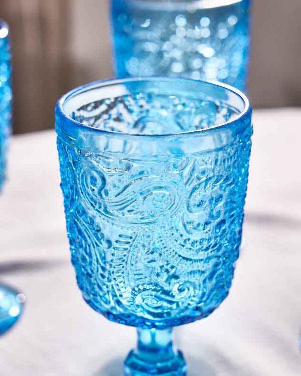 Dibor Lugo Paisley Bright Blue Wine Glass