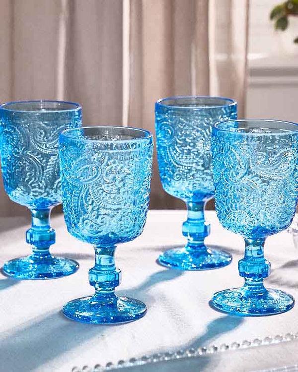 dibor Lugo Paisley Bright Blue Wine Glass