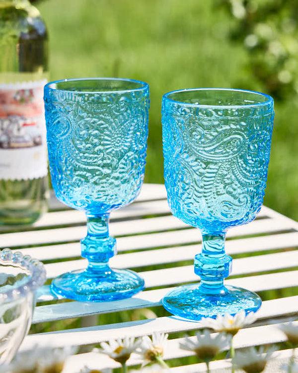 dibor Lugo Paisley Bright Blue Wine Glass