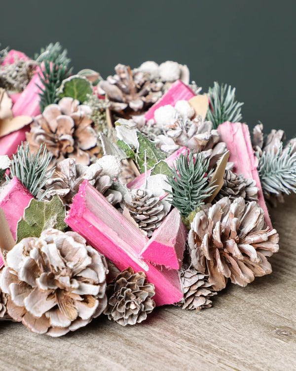 Dibor Luxury Festive Pink Frosted Wreath 33cm