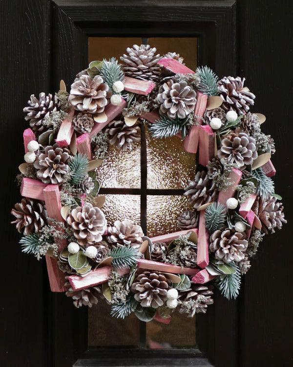 dibor Luxury Festive Pink Frosted Wreath 33cm