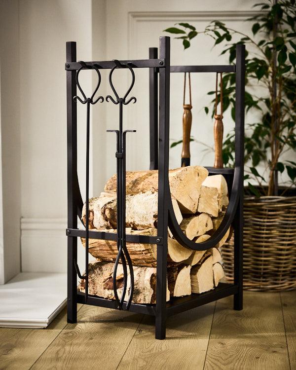 Dibor Mayfair Black Log Rack & Fire Tools