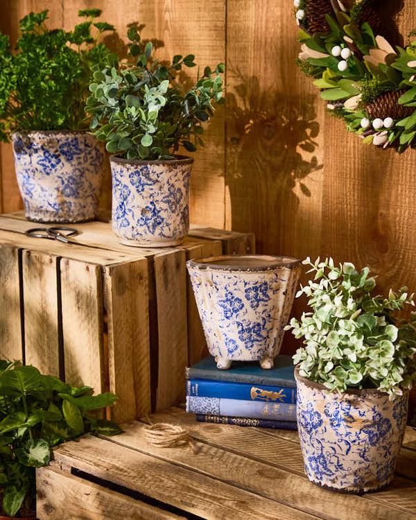 dibor Milburn Blue Floral Plant Pots