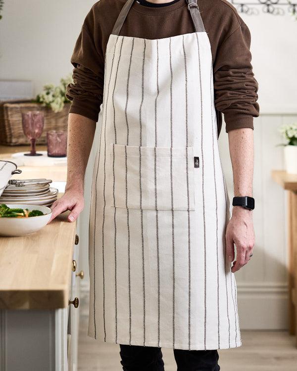 Dibor Mocha French Stripe Cotton Apron