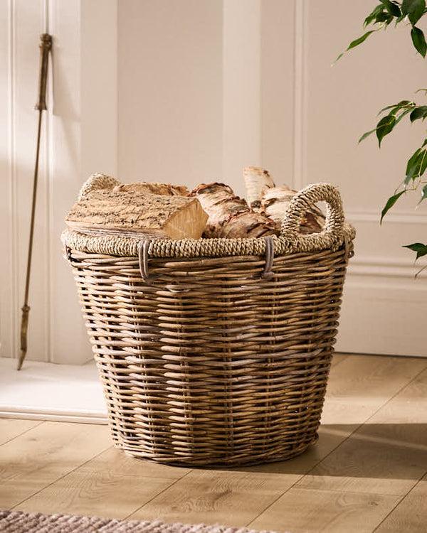 dibor Natural Rattan and Seagrass Log Basket
