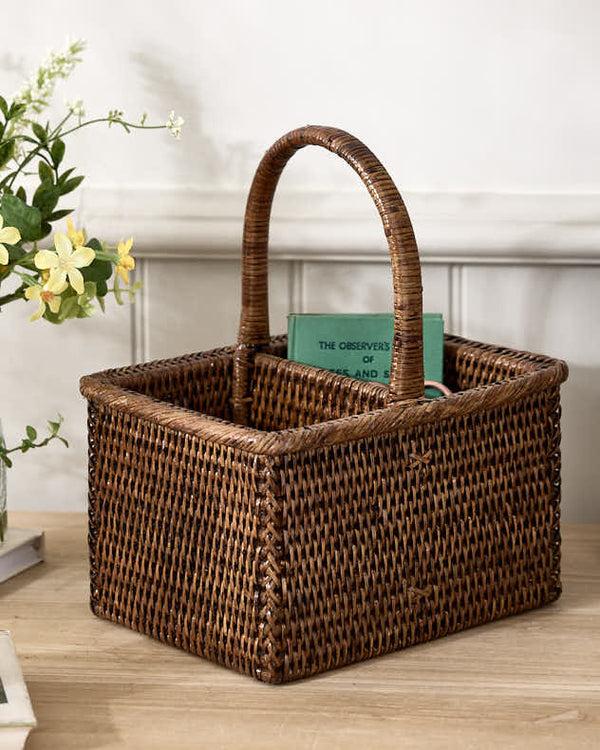 dibor Natural Rattan Double Storage Basket