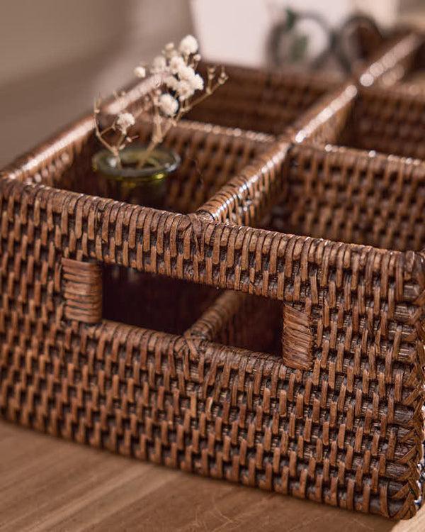Dibor Natural Rattan Six Compartment Storage Caddy