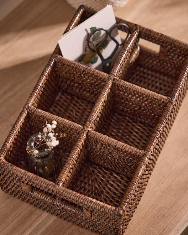 Dibor Natural Rattan Six Compartment Storage Caddy