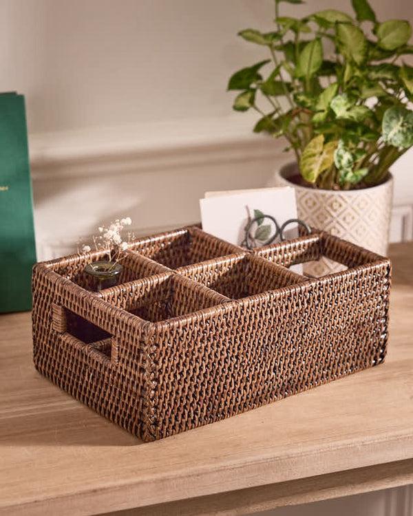 dibor Natural Rattan Six Compartment Storage Caddy