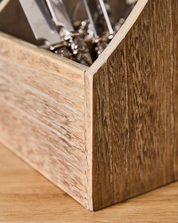 Dibor Oak Effect Wooden 4 Section Cutlery Holder