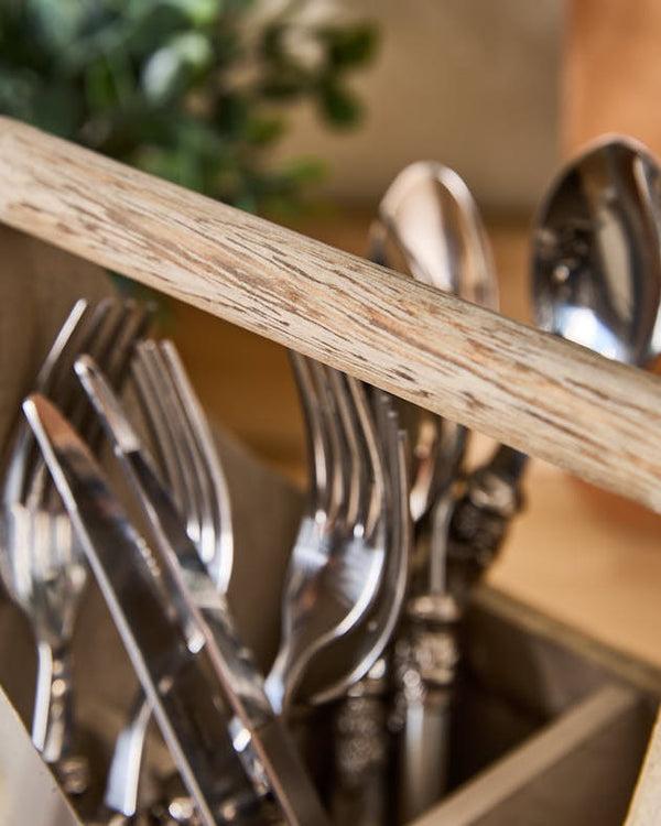 Dibor Oak Effect Wooden 4 Section Cutlery Holder