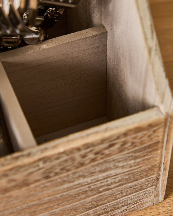 Dibor Oak Effect Wooden 4 Section Cutlery Holder