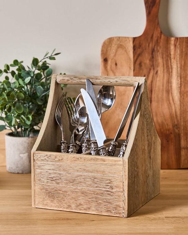 dibor Oak Effect Wooden 4 Section Cutlery Holder