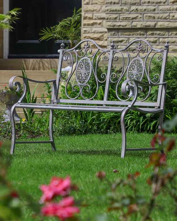 dibor Ornate Grey Scrolled Garden Bench