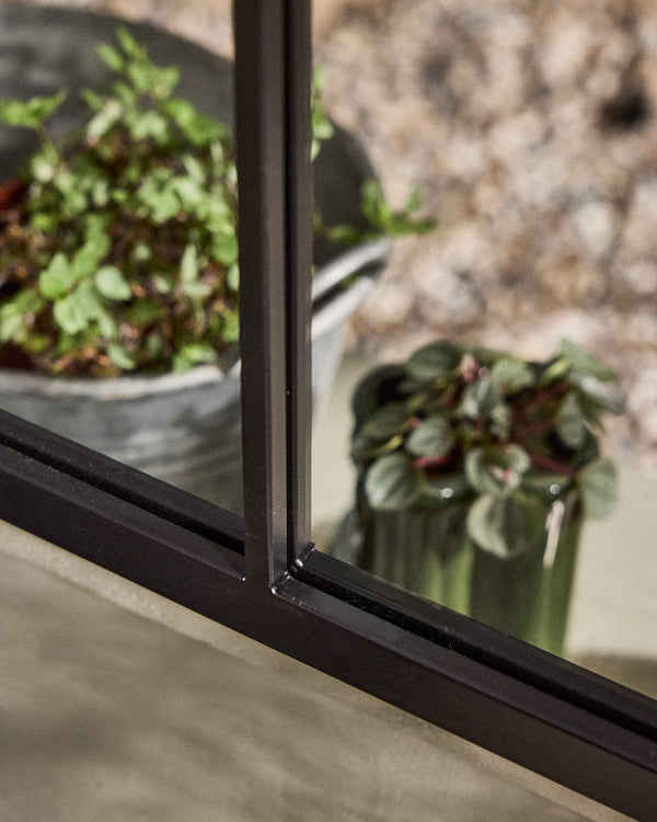 Dibor Outdoor Tall Black Iron Window Mirror