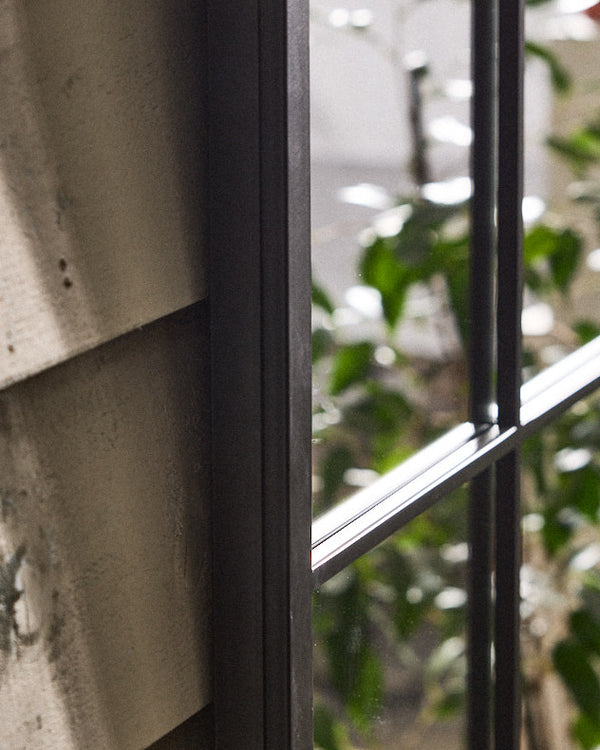 Dibor Outdoor Tall Black Iron Window Mirror