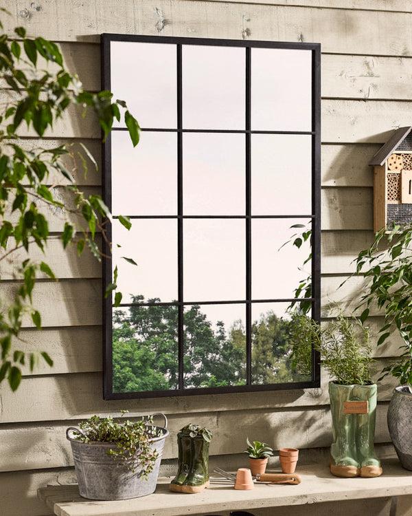dibor Outdoor Tall Black Iron Window Mirror