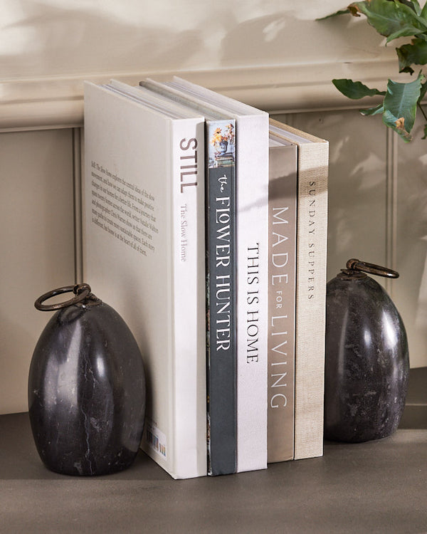 dibor Pair of Black Marble Bookends