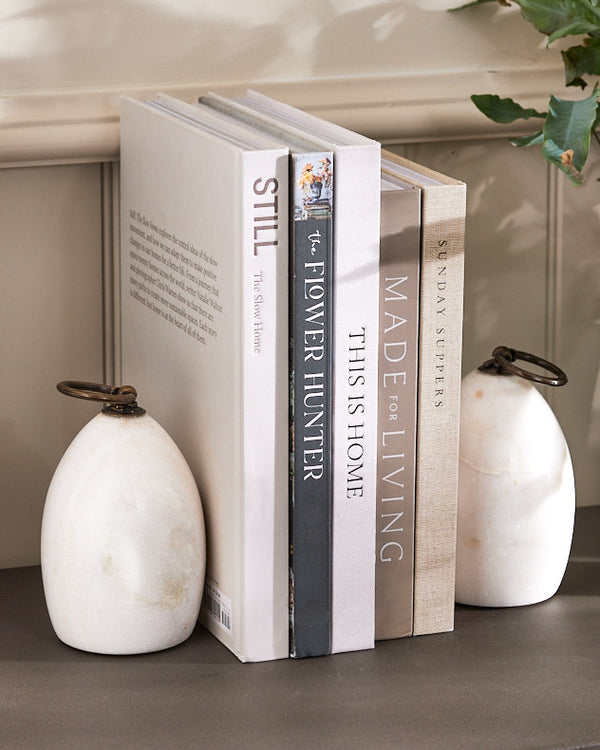 dibor Pair of White Marble Bookends