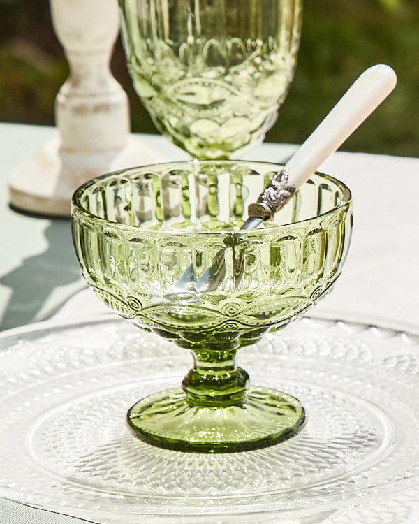 Dibor Palazzo Green Glass Footed Dessert Bowl