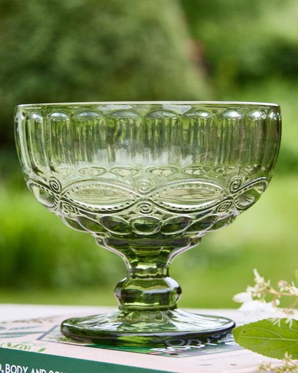 dibor Palazzo Green Glass Footed Dessert Bowl