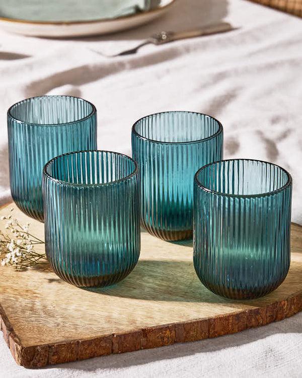 dibor Palermo Blue Ribbed Tumbler Glass