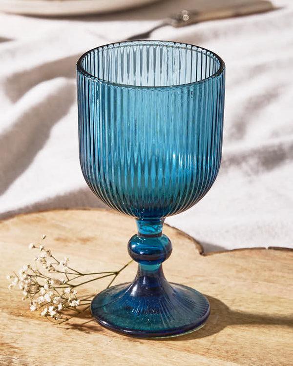 Dibor Palermo Blue Ribbed Wine Goblet
