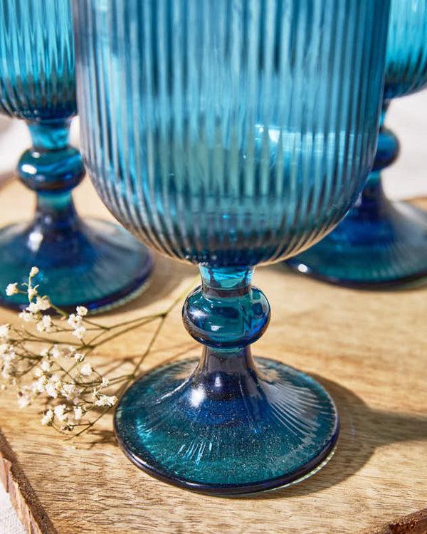 Dibor Palermo Blue Ribbed Wine Goblet