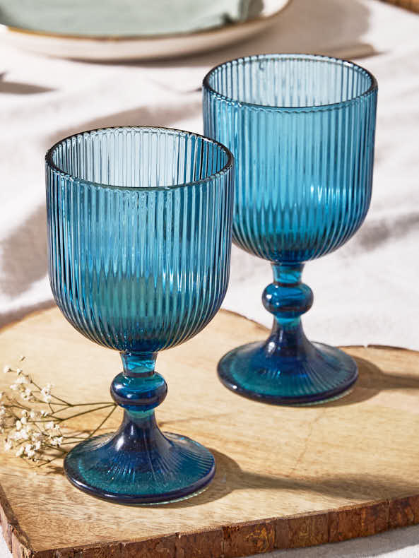 Dibor Palermo Blue Ribbed Wine Goblet